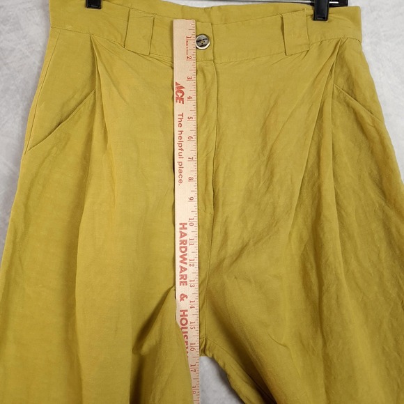 OZAI N KU Mandala Pants Womens Large Yellow Wide Leg Linen Rayon Pleated Casual - Picture 9 of 16